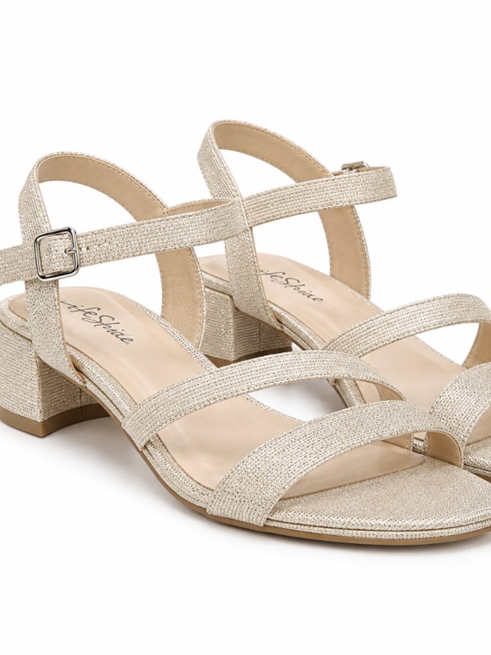 LifeStride Julep Platinum Metallic Strappy Block Heel Sandals 8.5M